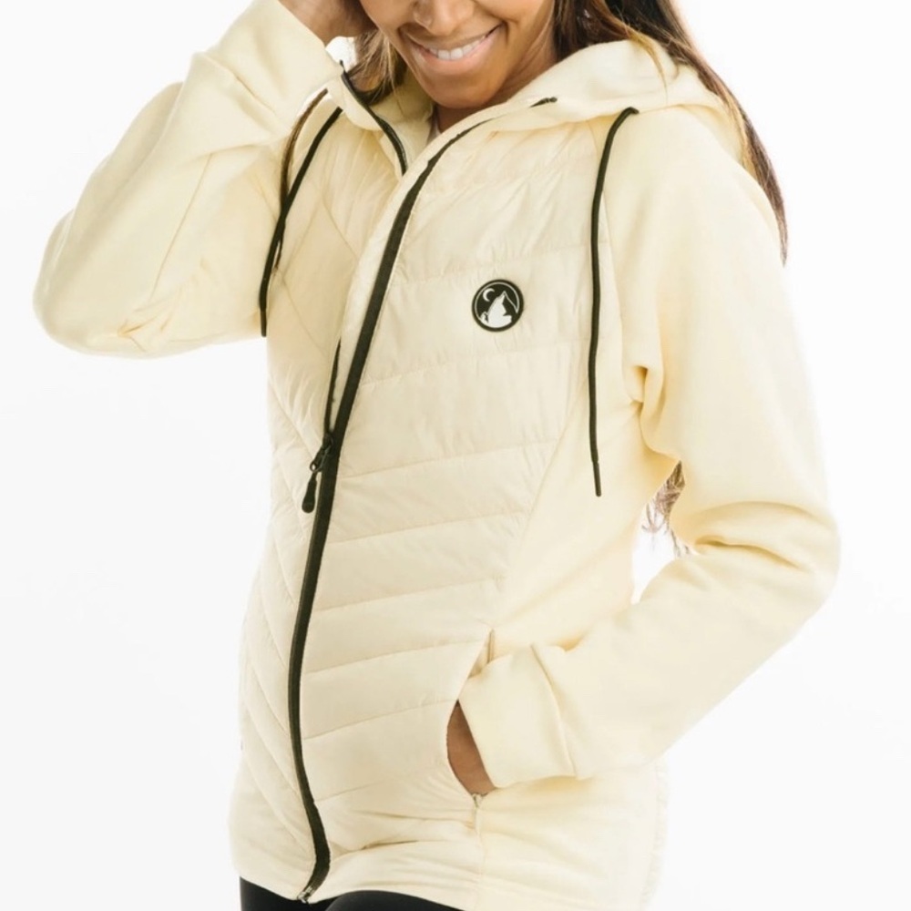 Zyia‎ Courchevel Fleece Hybrid Jacket Size Large Cream Full Zipper Front